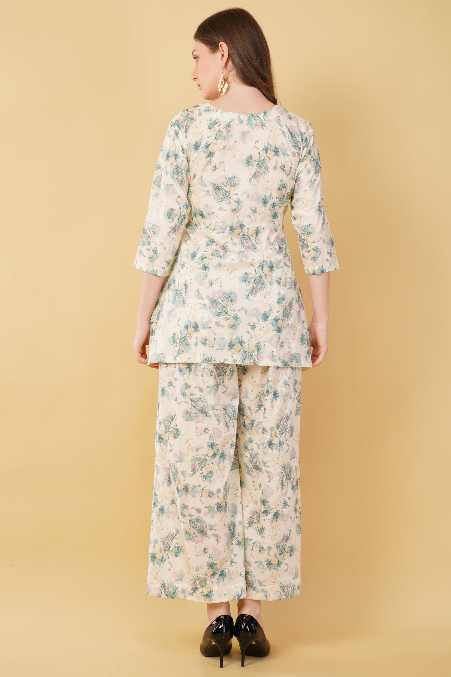 White Floral Print Cotton Co-Ord Set