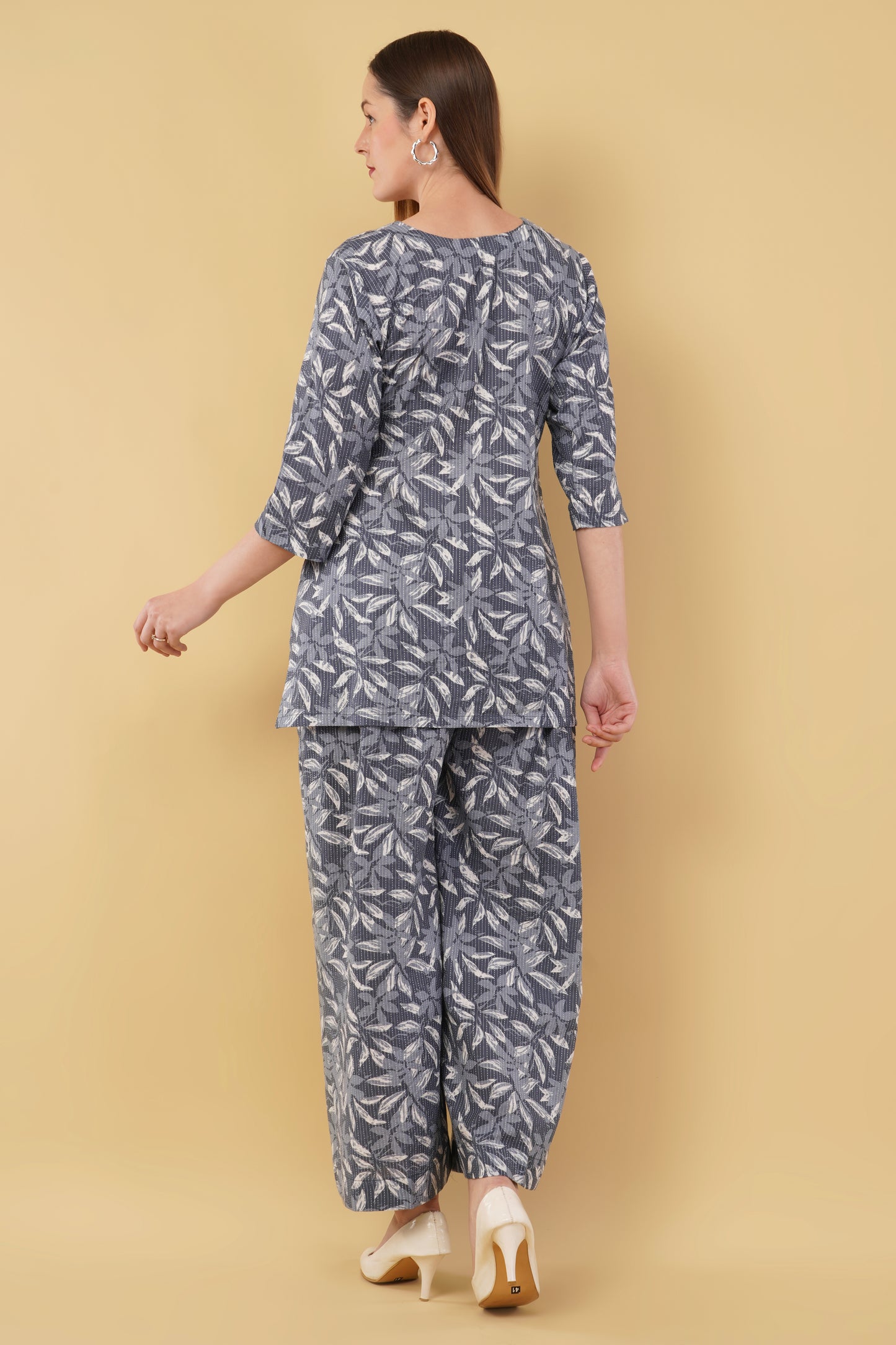 Dark Blue Leaves Design Co-Ord Set