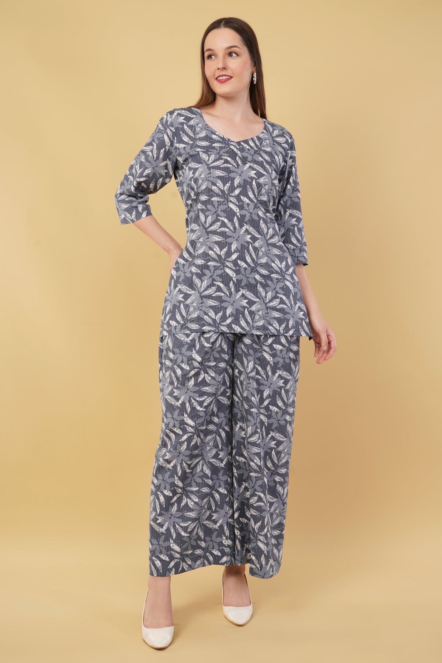 Dark Blue Leaves Design Co-Ord Set