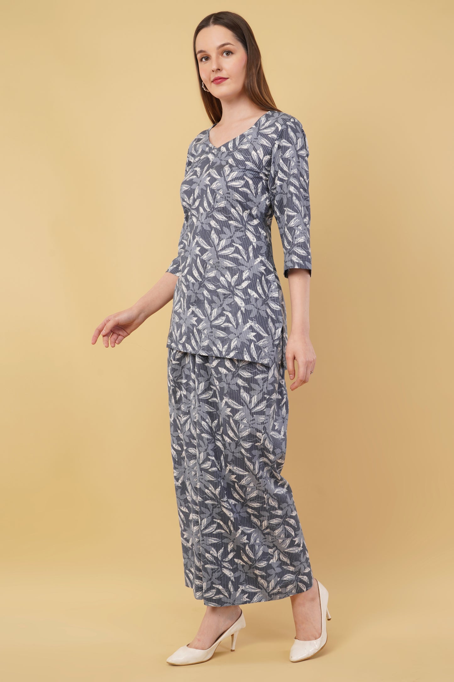 Dark Blue Leaves Design Co-Ord Set