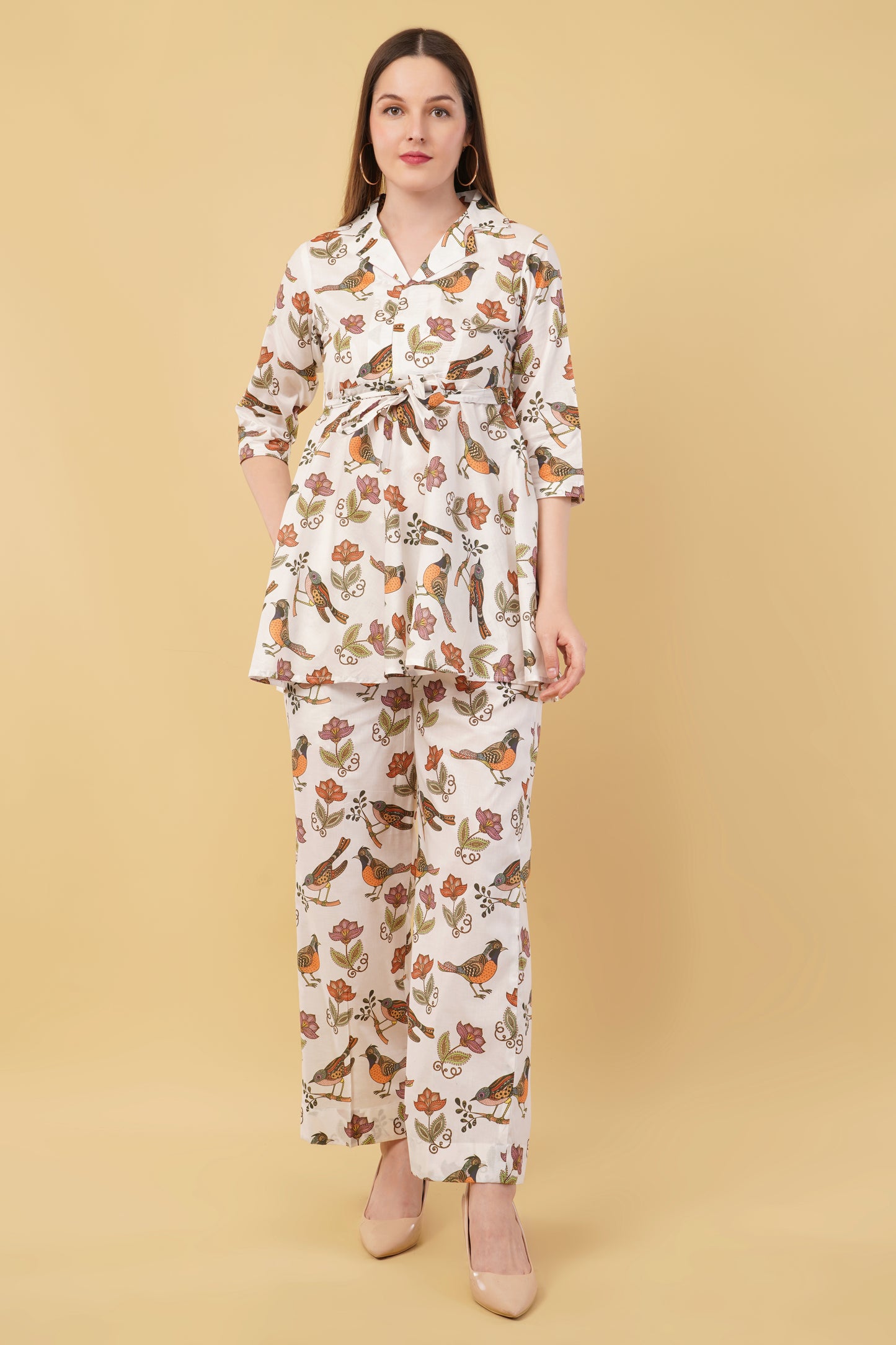 White Bird and Flower Design Co-Ord Set
