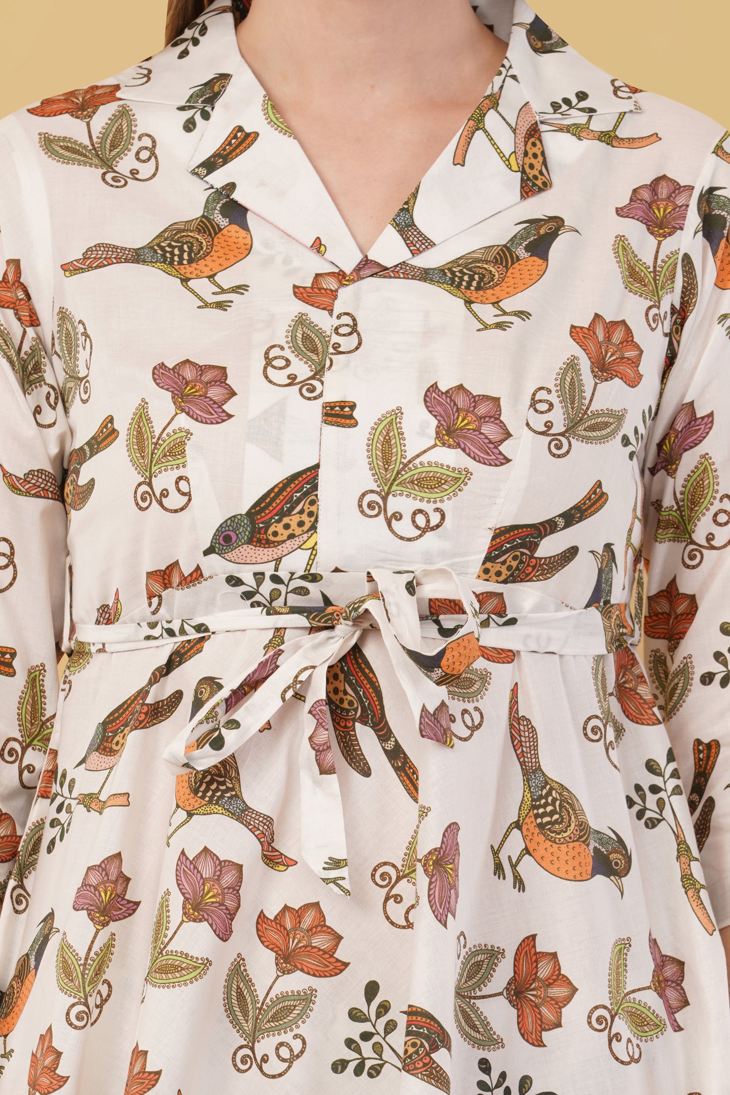 White Bird and Flower Design Co-Ord Set