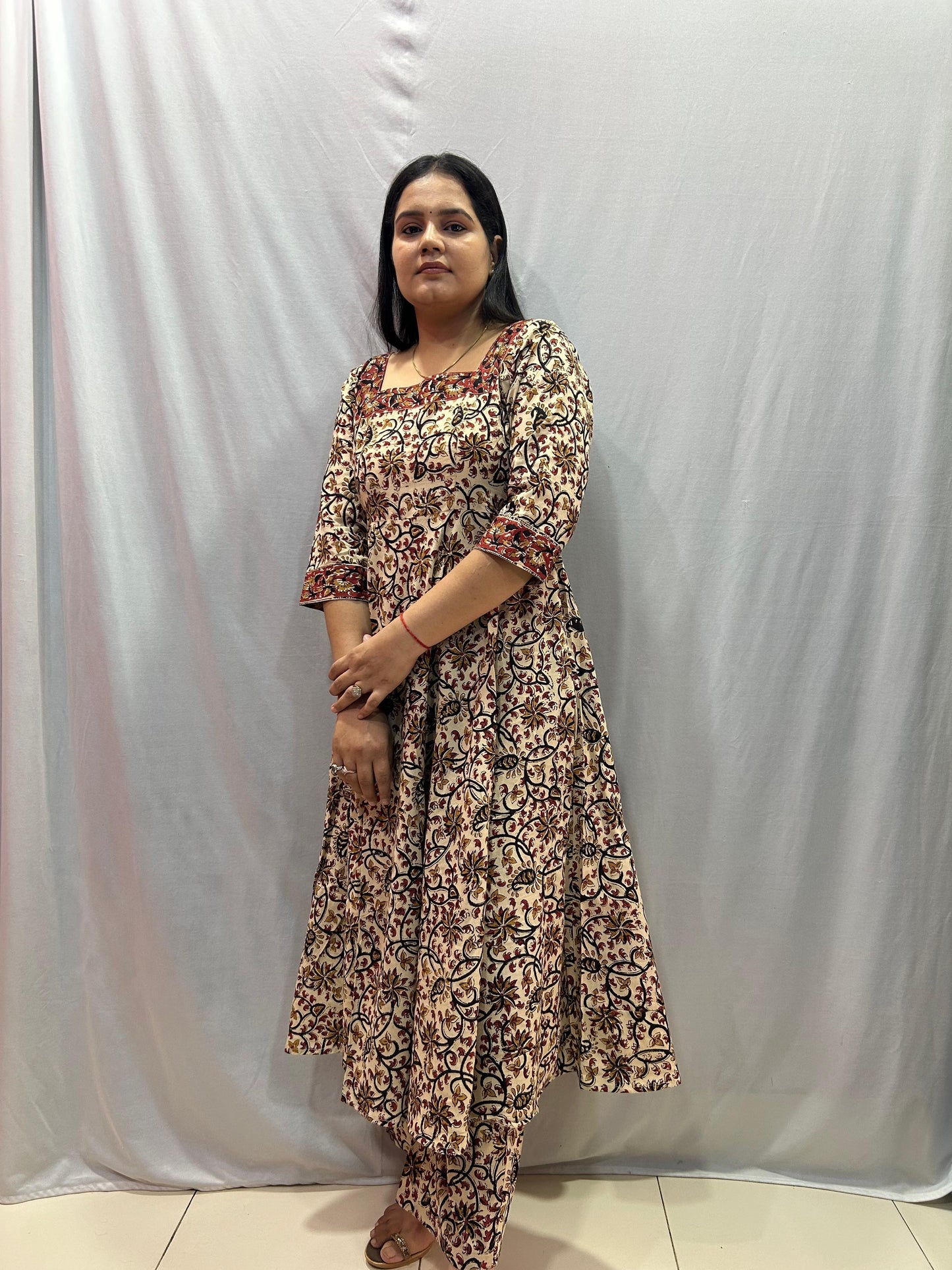 Brown Brick Red Floral Cotton Suit Set