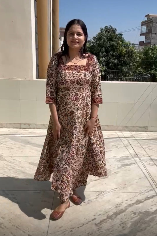 Brown Brick Red Floral Cotton Suit Set