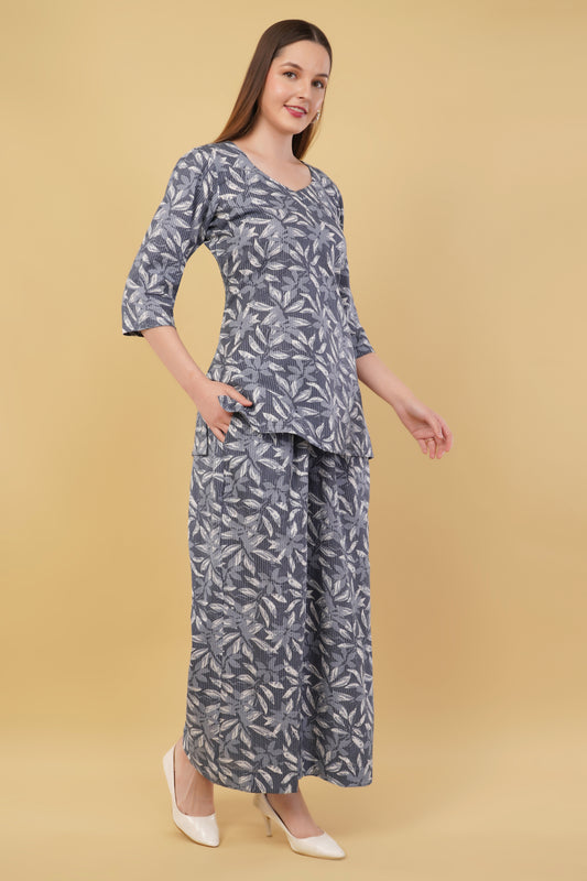 Dark Blue Leaves Design Co-Ord Set