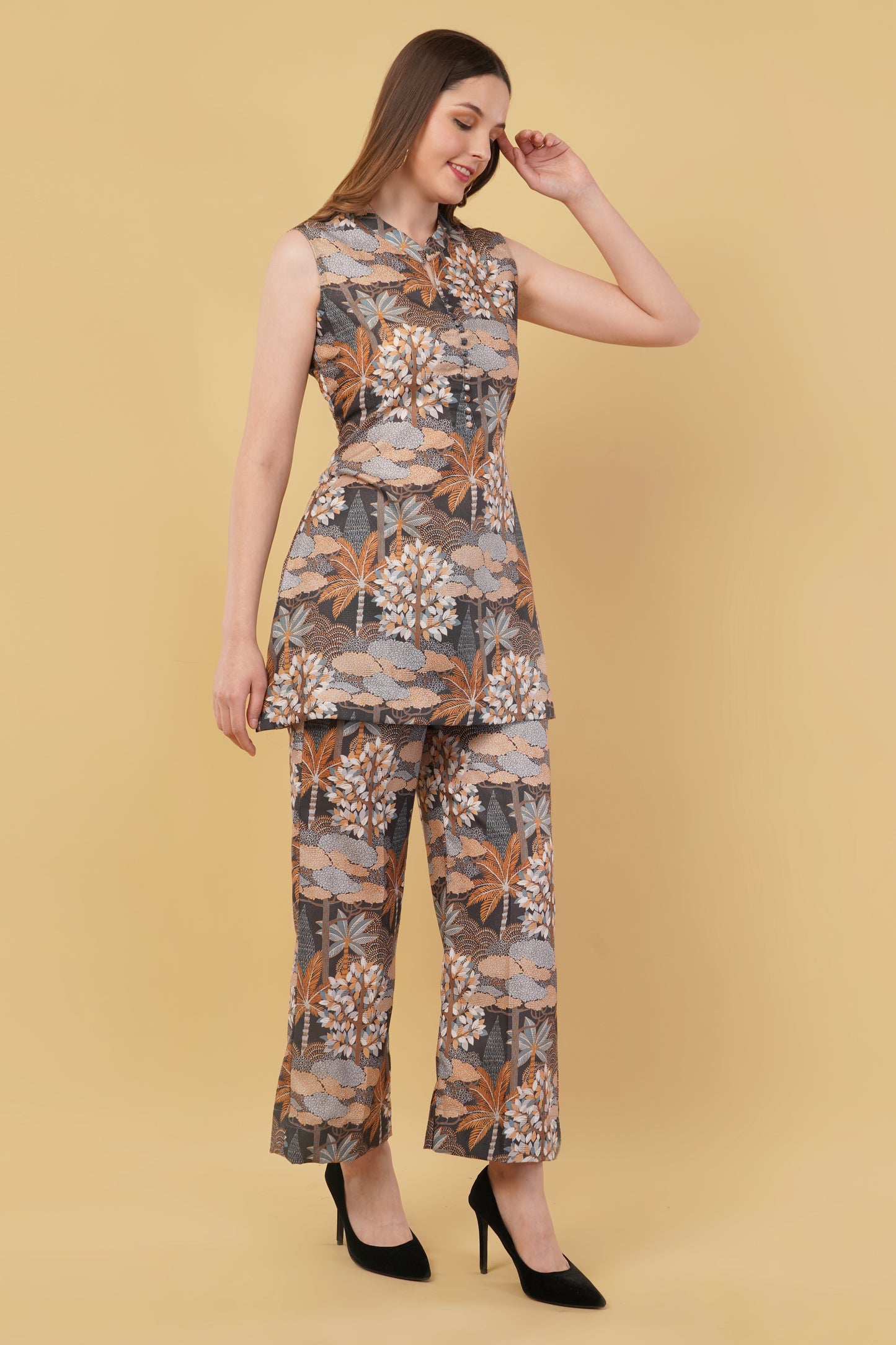 Black Brown Cotton Linen Blend Hues Co-Ord Set