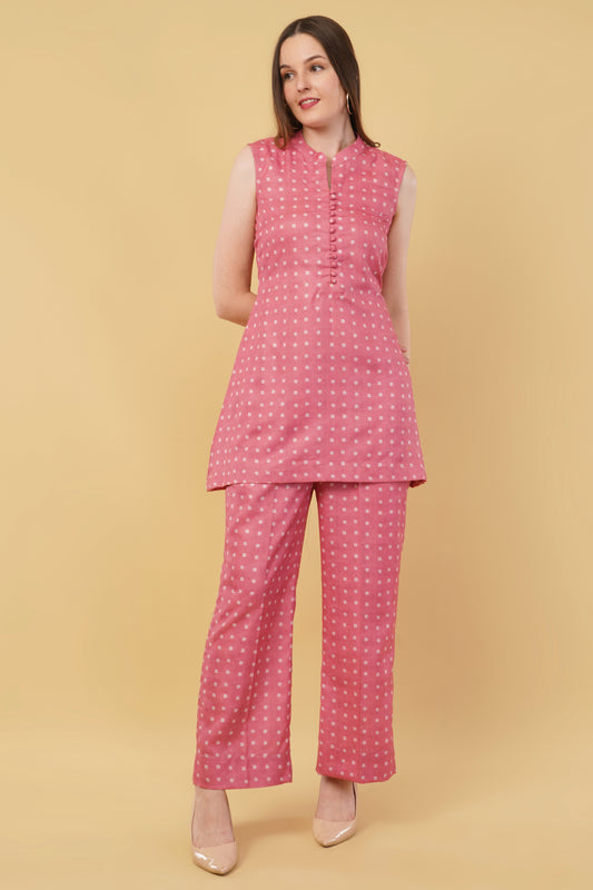Red Polka Dot Sleeveless Cotton Linen Blend Co-Ord Set