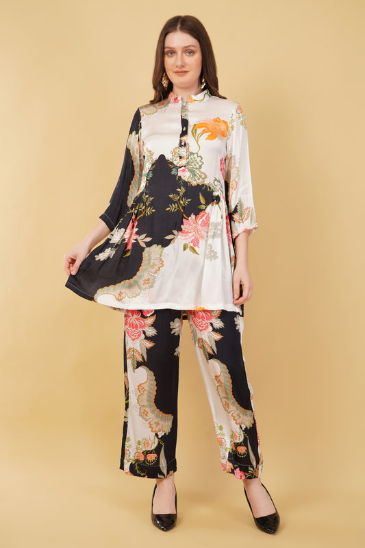 Black White Floral Muslin Co-Ord Set