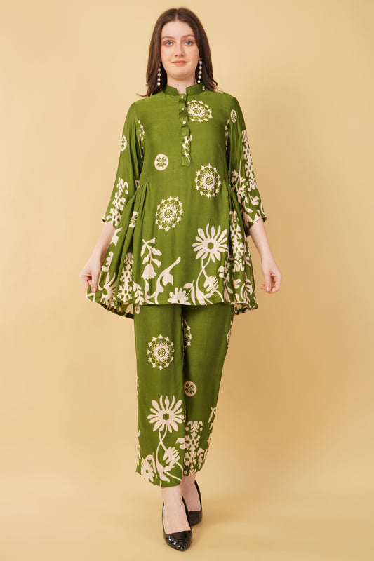 Green Geometrical Print Muslin Co-Ord Set