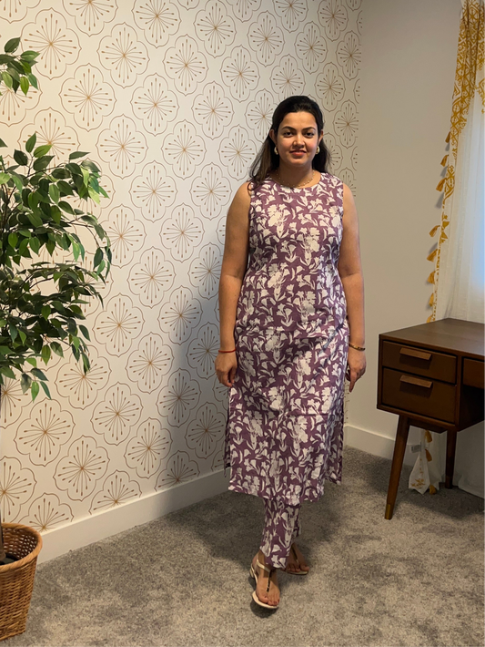 Purple Floral Cotton Co-Ord Set